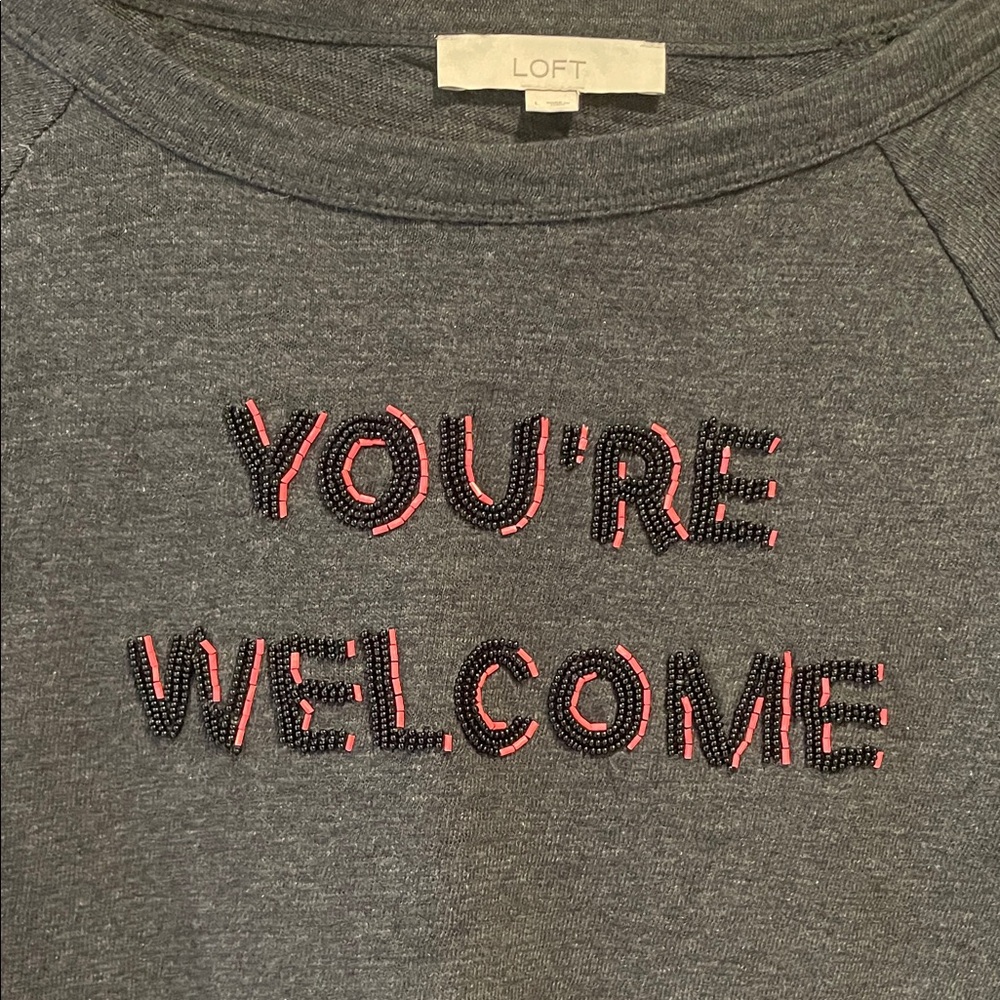 LOFT Charcoal Sweatshirt with Beaded Text